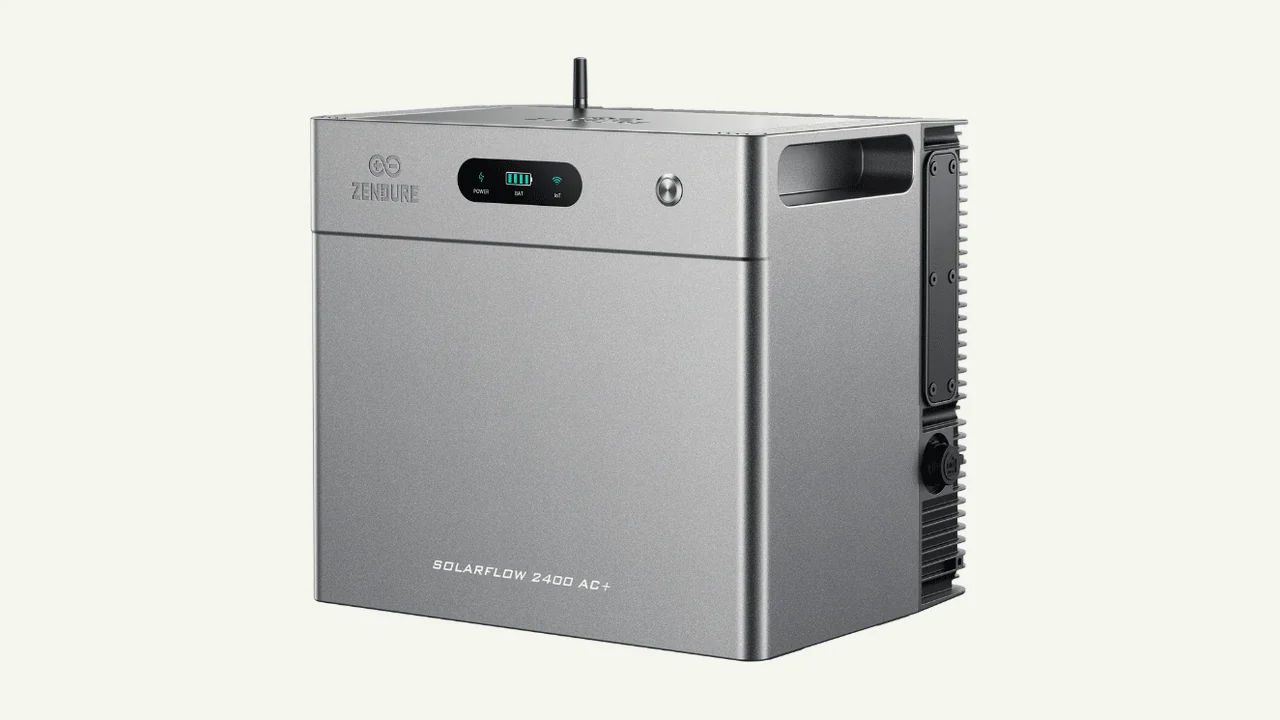 Zendure SolarFlow 2400 AC+: zilver, antenne bovenop.